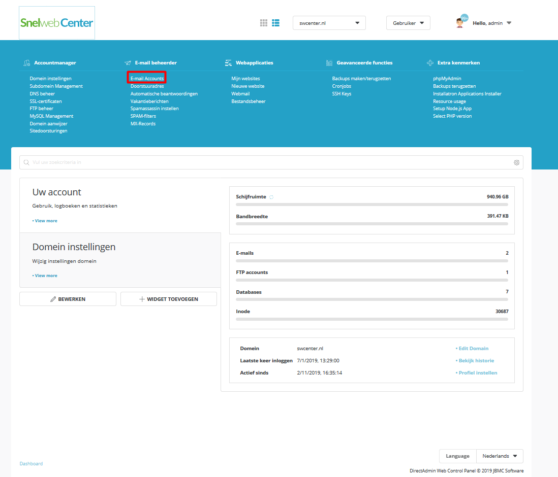 Email account aanmaken Kennisbank Snelwebcenter
